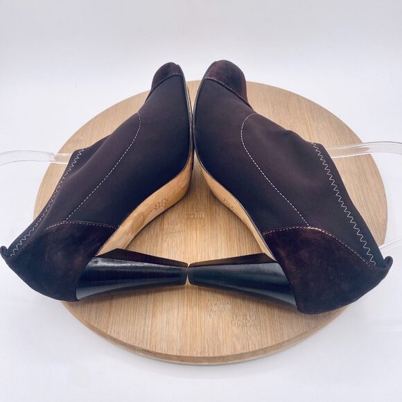 Taryn Rose Heels 8 Brown Mesh Suede Slip On Booties - Picture 9 of 11